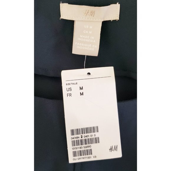 H&M Womens Dark Teal Boat Neck Crepe Dress with Tie M NWT - Picture 7 of 9